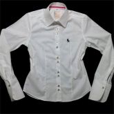 Camisa Fem. Botão Madrepérola Bordado Azul
