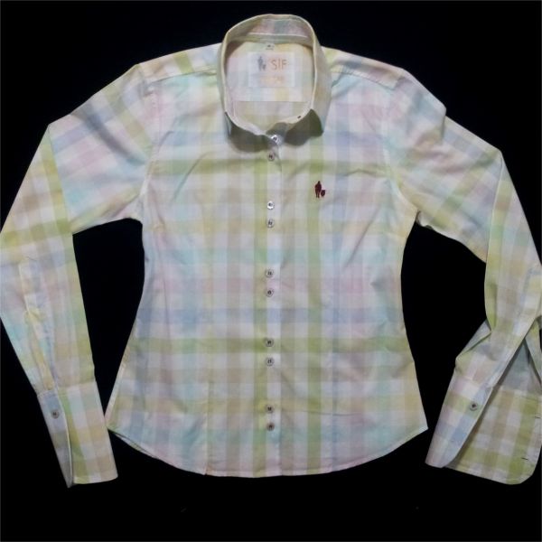 Camisa Fem. Xadrez Bordado Bordô-Xadrez